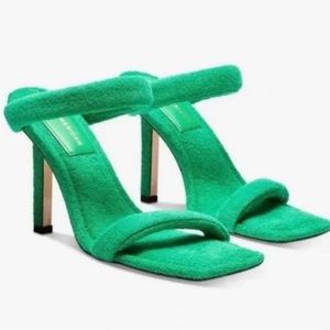 Good American Shoes Womens Kelly Green Terry Cloth Square Toe Heels NIB Size 4